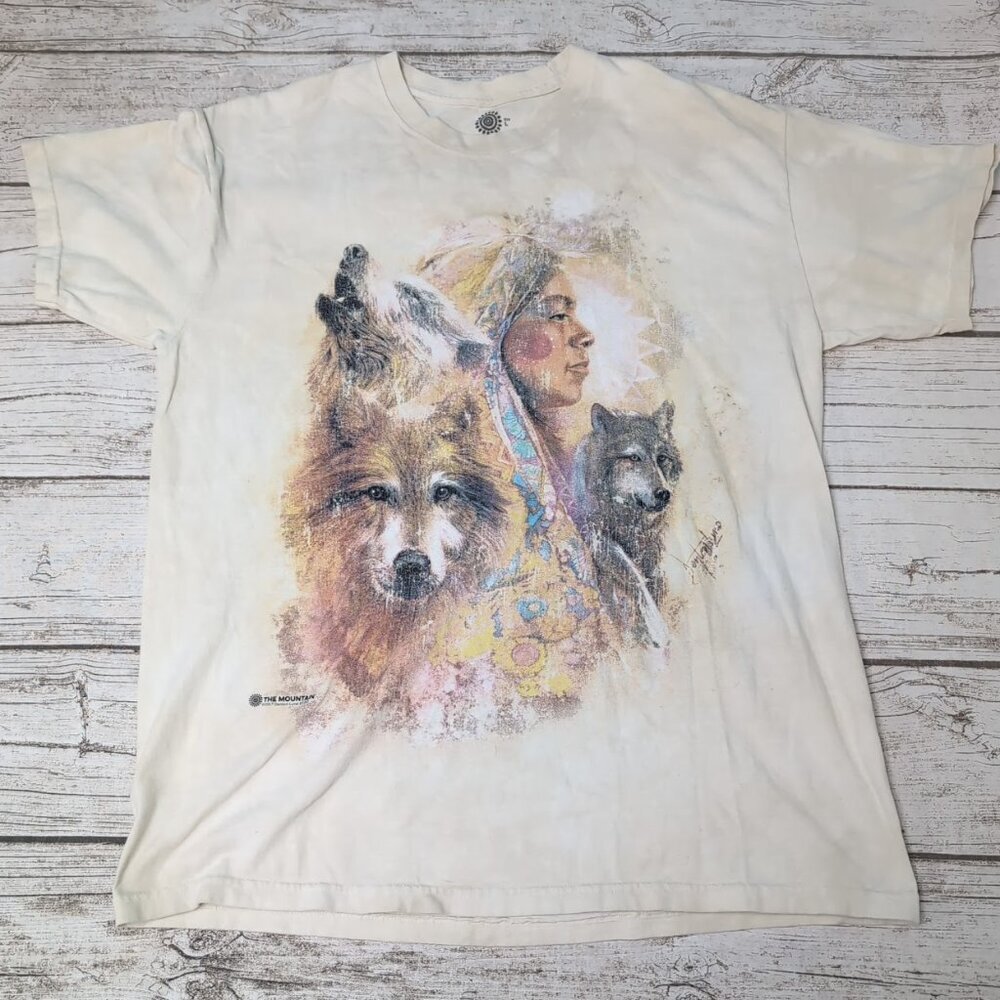 The Mountain Tribal Native American Wolf Tie Dye T Shirt Size Large